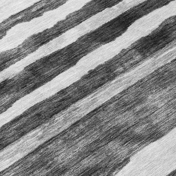 Homeroots 3' Charcoal And Gray Striped Washable Area Rug For Indoor And Outdoor Spaces - Stylish And Durable 8' Round Polyester 605893