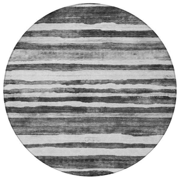 Homeroots 3' Charcoal And Gray Striped Washable Area Rug For Indoor And Outdoor Spaces - Stylish And Durable 8' Round Polyester 605893