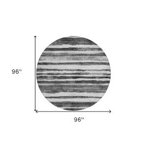 Homeroots 3' Charcoal And Gray Striped Washable Area Rug For Indoor And Outdoor Spaces - Stylish And Durable 8' Round Polyester 605893