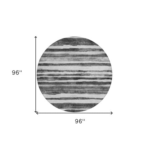 Homeroots 3' Charcoal And Gray Striped Washable Area Rug For Indoor And Outdoor Spaces - Stylish And Durable 8' Round Polyester 605893