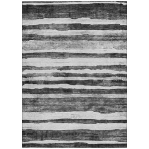 Homeroots 3' Charcoal And Gray Striped Washable Area Rug For Indoor And Outdoor Spaces - Stylish And Durable 8' X 10' Polyester 605894