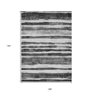 Homeroots 3' Charcoal And Gray Striped Washable Area Rug For Indoor And Outdoor Spaces - Stylish And Durable 9' X 12' Polyester 605895
