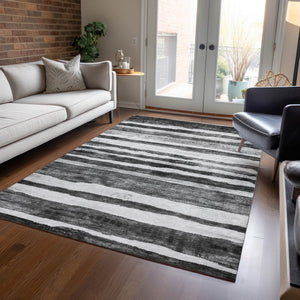 Homeroots 3' Charcoal And Gray Striped Washable Area Rug For Indoor And Outdoor Spaces - Stylish And Durable 9' X 12' Polyester 605895
