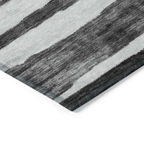 Homeroots 3' Charcoal And Gray Striped Washable Area Rug For Indoor And Outdoor Spaces - Stylish And Durable 10' X 14' Polyester 605896