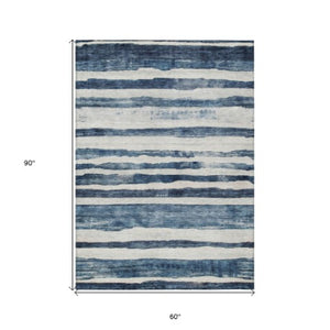 Homeroots 3' Charcoal And Gray Striped Washable Area Rug For Indoor And Outdoor Spaces - Stylish And Durable 5' X 8' Polyester 605898