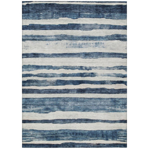 HomeRoots 5' Coastal-Inspired Denim Blue and Gray Striped Washable Area Rug for Indoor-Outdoor Use 5' X 8' 605898