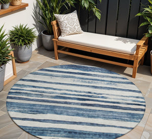Homeroots 3' Charcoal And Gray Striped Washable Area Rug For Indoor And Outdoor Spaces - Stylish And Durable 8' Round Polyester 605899