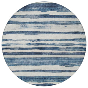 Homeroots 3' Charcoal And Gray Striped Washable Area Rug For Indoor And Outdoor Spaces - Stylish And Durable 8' Round Polyester 605899
