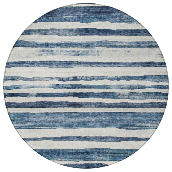 Homeroots 3' Charcoal And Gray Striped Washable Area Rug For Indoor And Outdoor Spaces - Stylish And Durable 8' Round Polyester 605899