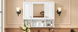 English Elm 35'' Modern Wall-Mounted Medicine Cabinet with Mirror, Hidden Storage and Open Shelves for Bath White N710P209443K