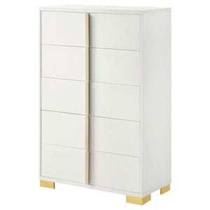 English Elm Medici Elegant 5-Drawer Chest With Modern White Finish & Gold Accents For Stylish Storage Solutions B062P353271