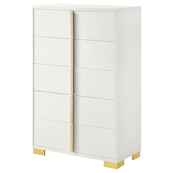 English Elm Medici Elegant 5-Drawer Chest With Modern White Finish & Gold Accents For Stylish Storage Solutions B062P353271