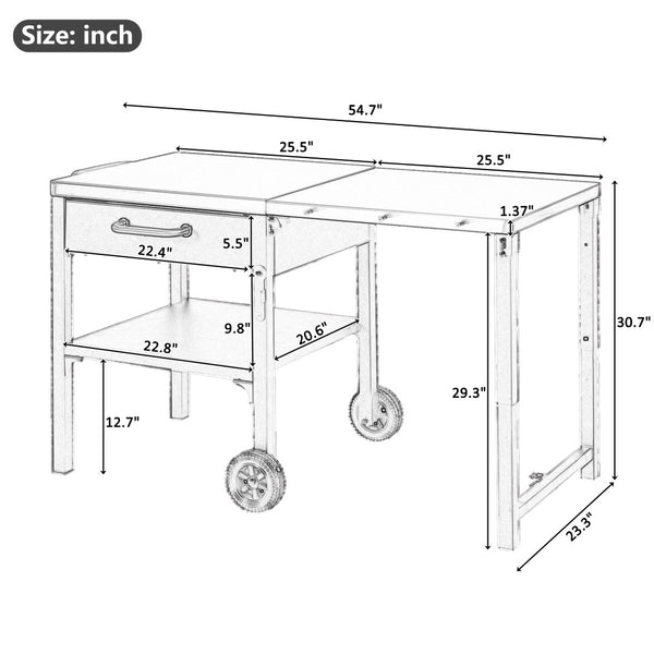 English Elm Outdoor Bbq Prep Cart Rolling Stainless Steel Grill Station with Foldable Work Surface Gray N719P407403E