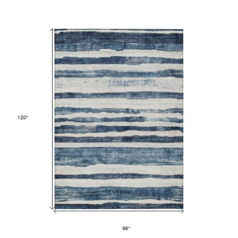 Homeroots 3' Charcoal And Gray Striped Washable Area Rug For Indoor And Outdoor Spaces - Stylish And Durable 8' X 10' Polyester 605900