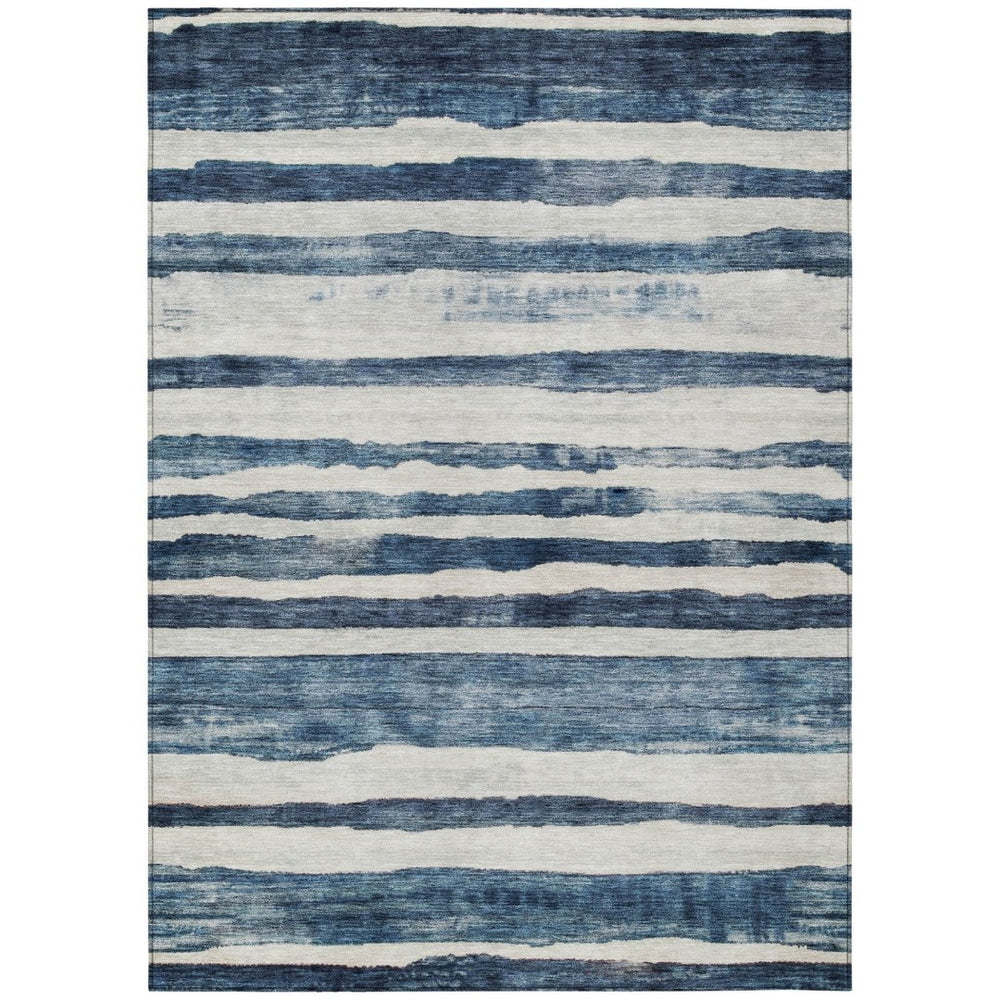 HomeRoots 9' X 12' Coastal-Inspired Denim Blue & Gray Striped Area Rug - Washable, Durable, Versatile & Stylish! 605901