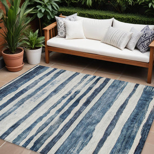 Homeroots 3' Charcoal And Gray Striped Washable Area Rug For Indoor And Outdoor Spaces - Stylish And Durable 10' X 14' Polyester 605902