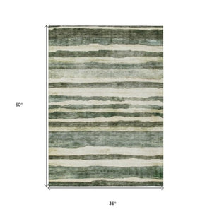 Homeroots 3' Charcoal And Gray Striped Washable Area Rug For Indoor And Outdoor Spaces - Stylish And Durable 3' X 5' Polyester 605903