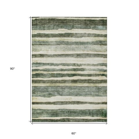 Homeroots 3' Charcoal And Gray Striped Washable Area Rug For Indoor And Outdoor Spaces - Stylish And Durable 5' X 8' Polyester 605904