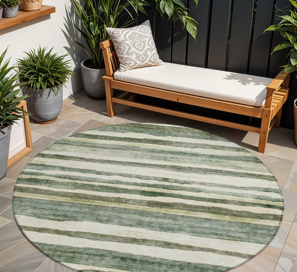 Homeroots 3' Charcoal And Gray Striped Washable Area Rug For Indoor And Outdoor Spaces - Stylish And Durable 8' Round Polyester 605905