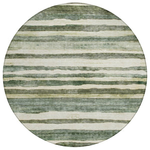 HomeRoots 5' Timeless Sage and Beige Striped Indoor Outdoor Area Rug – Durable, Washable, Versatile Design 8' Round 605905