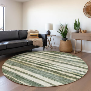 Homeroots 3' Charcoal And Gray Striped Washable Area Rug For Indoor And Outdoor Spaces - Stylish And Durable 8' Round Polyester 605905