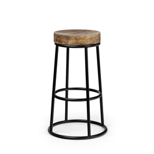 HomeRoots 26" Stylish Backless Counter Height Stool, Natural Solid Wood & Matte Black Iron - Space-Saving Comfort 605910