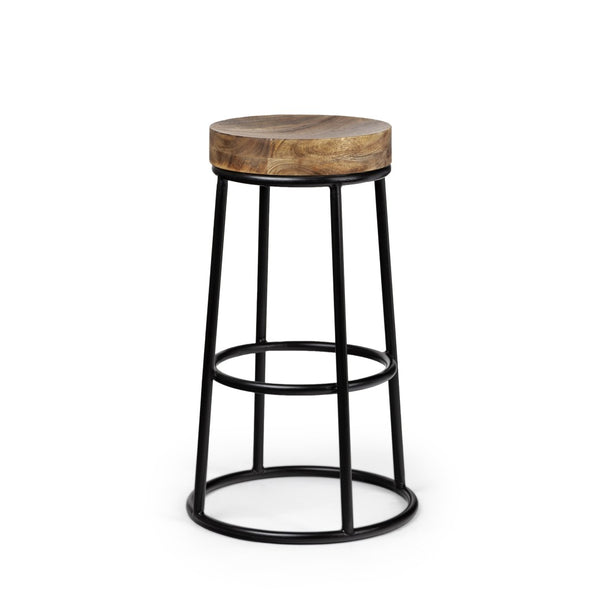HomeRoots 26" Stylish Backless Counter Height Stool, Natural Solid Wood & Matte Black Iron - Space-Saving Comfort 605910