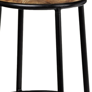 HomeRoots 26" Stylish Backless Counter Height Stool, Natural Solid Wood & Matte Black Iron - Space-Saving Comfort 605910