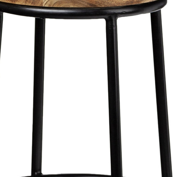 HomeRoots 26" Stylish Backless Counter Height Stool, Natural Solid Wood & Matte Black Iron - Space-Saving Comfort 605910