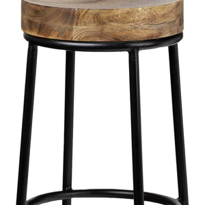 HomeRoots 26" Stylish Backless Counter Height Stool, Natural Solid Wood & Matte Black Iron - Space-Saving Comfort 605910