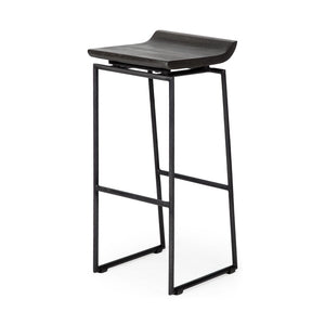 HomeRoots 30" Modern Black Solid Wood & Metal Backless Bar Stool - Sleek, Space-Saving Design for Any Space 605911