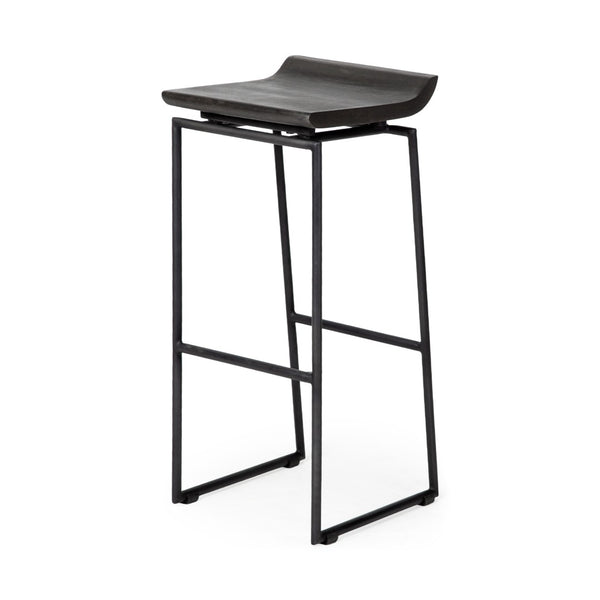 HomeRoots 30" Modern Black Solid Wood & Metal Backless Bar Stool - Sleek, Space-Saving Design for Any Space 605911