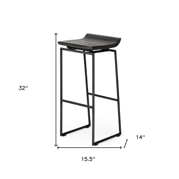 HomeRoots 30" Modern Black Solid Wood & Metal Backless Bar Stool - Sleek, Space-Saving Design for Any Space 605911