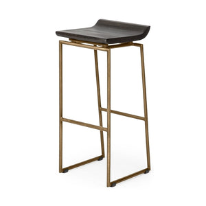 HomeRoots 30" Stylish Black and Gold Backless Bar Stool - Modern Solid Wood and Metal Design for Comfort 605912