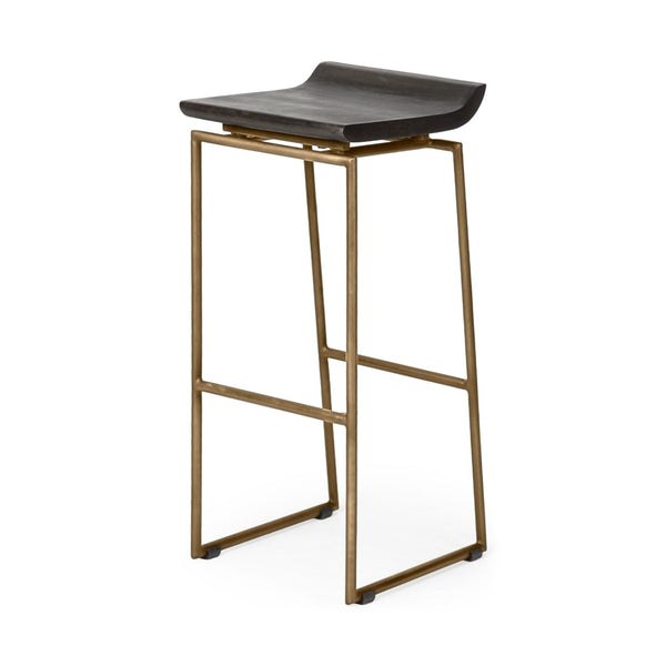 HomeRoots 30" Stylish Black and Gold Backless Bar Stool - Modern Solid Wood and Metal Design for Comfort 605912