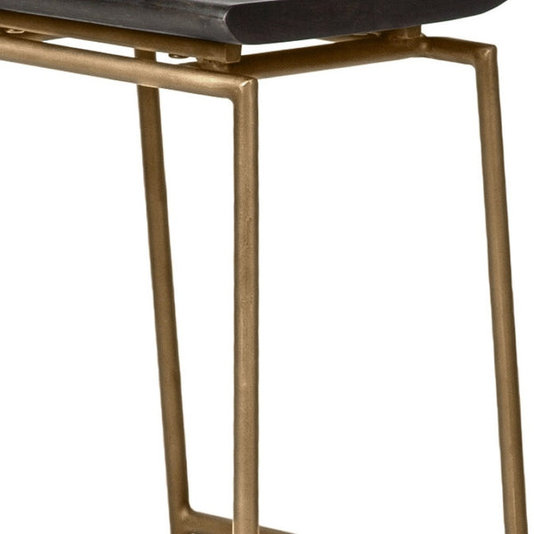 HomeRoots 30" Stylish Black and Gold Backless Bar Stool - Modern Solid Wood and Metal Design for Comfort 605912