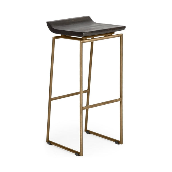 HomeRoots 30" Stylish Black and Gold Backless Bar Stool - Modern Solid Wood and Metal Design for Comfort 605912