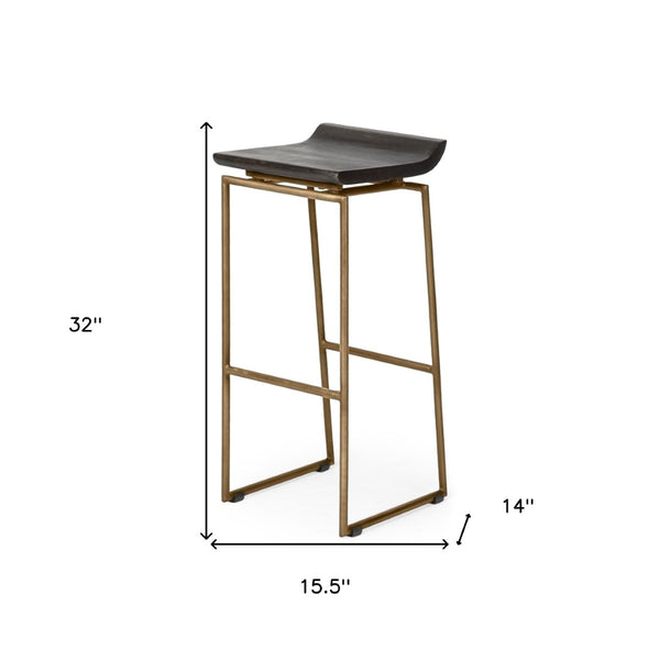 HomeRoots 30" Stylish Black and Gold Backless Bar Stool - Modern Solid Wood and Metal Design for Comfort 605912