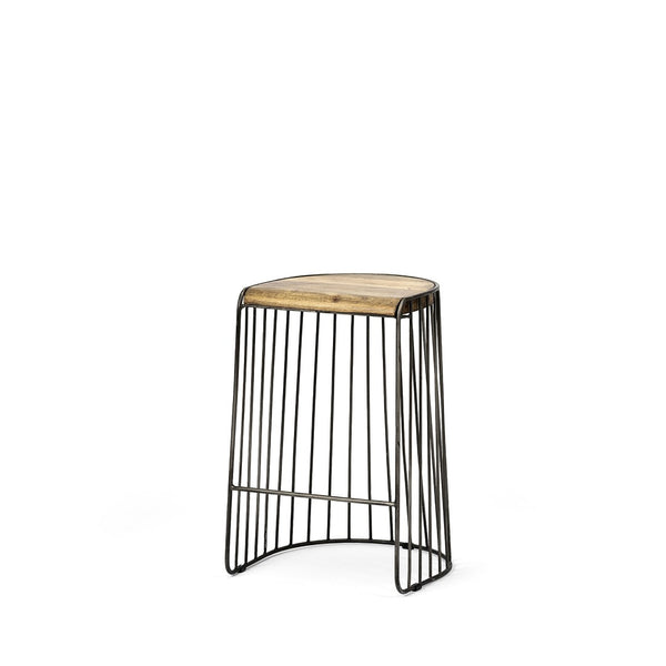 HomeRoots 26" Backless Counter Height Bar Chair with Natural Wood Seat & Black Iron Base for Modern Decor 605914