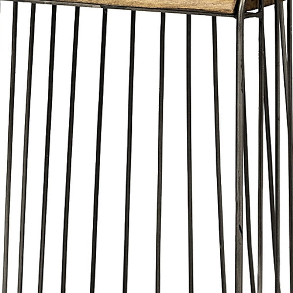HomeRoots 26" Backless Counter Height Bar Chair with Natural Wood Seat & Black Iron Base for Modern Decor 605914