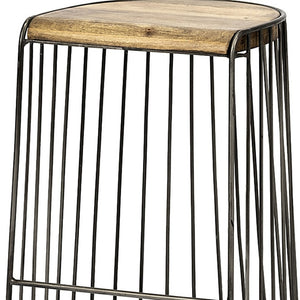 HomeRoots 26" Backless Counter Height Bar Chair with Natural Wood Seat & Black Iron Base for Modern Decor 605914