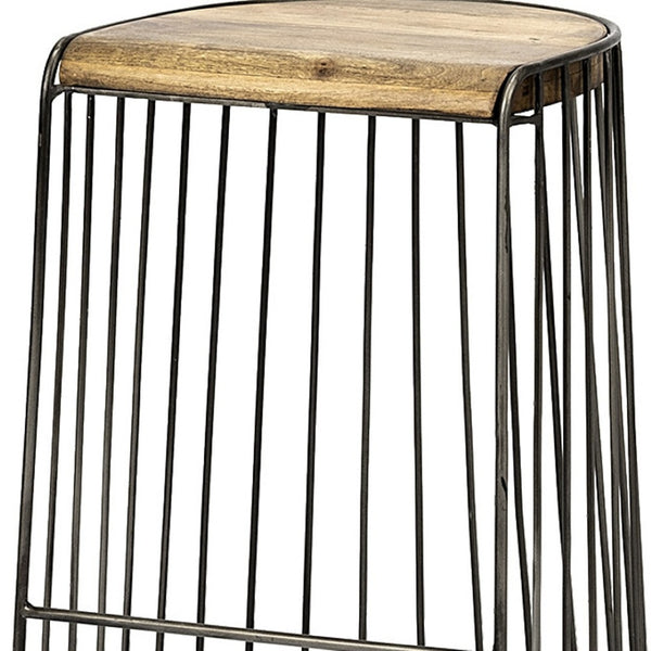 HomeRoots 26" Backless Counter Height Bar Chair with Natural Wood Seat & Black Iron Base for Modern Decor 605914