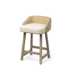 HomeRoots 24" Contemporary Beige and Natural Solid Wood Bar Chair with Jute Back for Kitchen Comfort & Style 605915