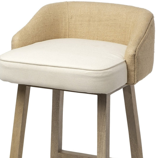HomeRoots 24" Contemporary Beige and Natural Solid Wood Bar Chair with Jute Back for Kitchen Comfort & Style 605915