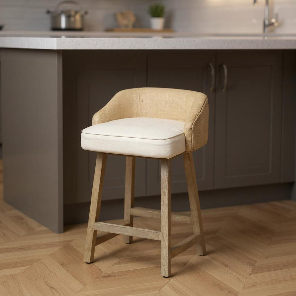 HomeRoots 24" Contemporary Beige and Natural Solid Wood Bar Chair with Jute Back for Kitchen Comfort & Style 605915