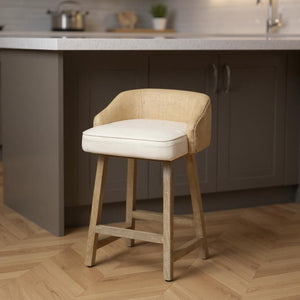 HomeRoots 24" Contemporary Beige and Natural Solid Wood Bar Chair with Jute Back for Kitchen Comfort & Style 605915