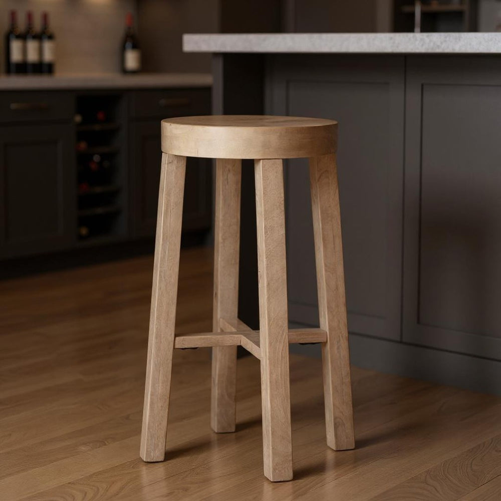 HomeRoots 30" Natural Solid Wood Backless Bar Height Chair - Stylish, Compact Design for Modern Spaces 605916