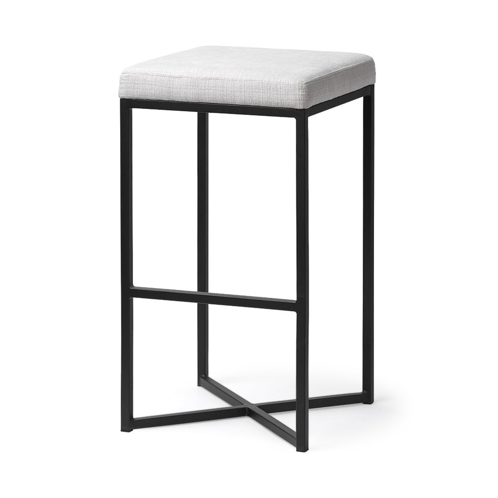 HomeRoots 30" Contemporary White Upholstered Backless Bar Stool with Black Iron Frame for Stylish Spaces 605917