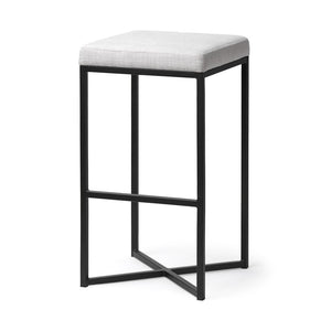 HomeRoots 30" Contemporary White Upholstered Backless Bar Stool with Black Iron Frame for Stylish Spaces 605917