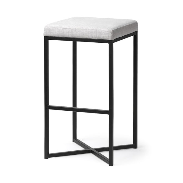 HomeRoots 30" Contemporary White Upholstered Backless Bar Stool with Black Iron Frame for Stylish Spaces 605917
